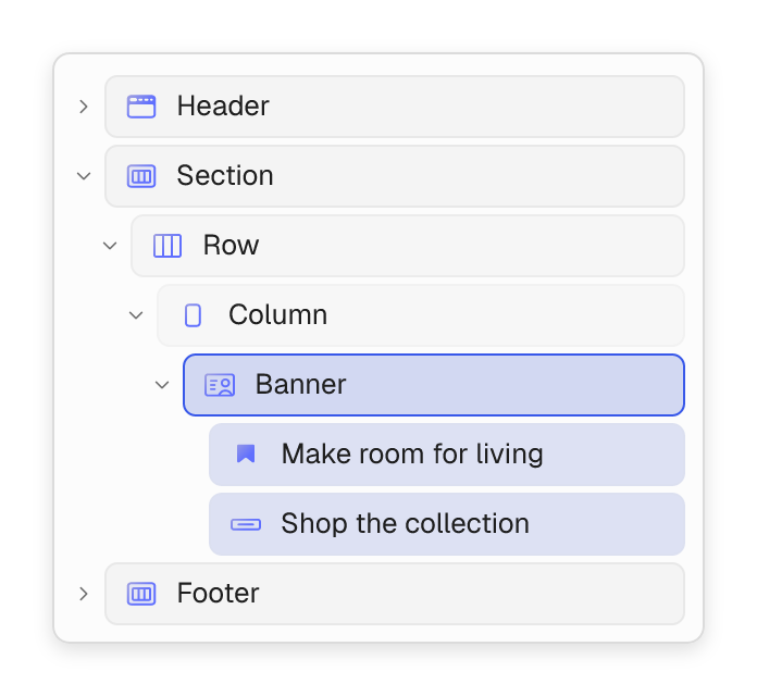 Flatsome layer tree with header, page content and footer