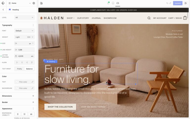 The Flatsome Builder editing the Halden furniture demo