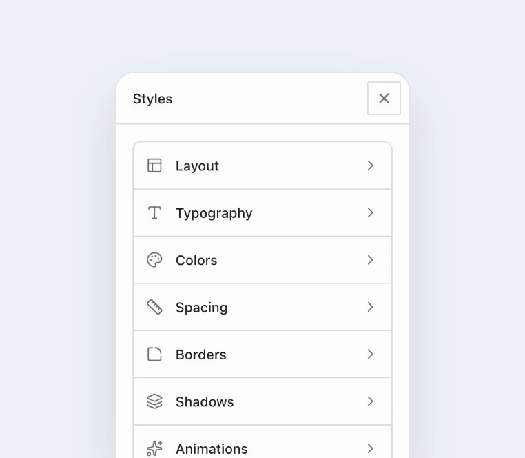 The Global Styles panel with Layout, Typography, Colors, Spacing and more