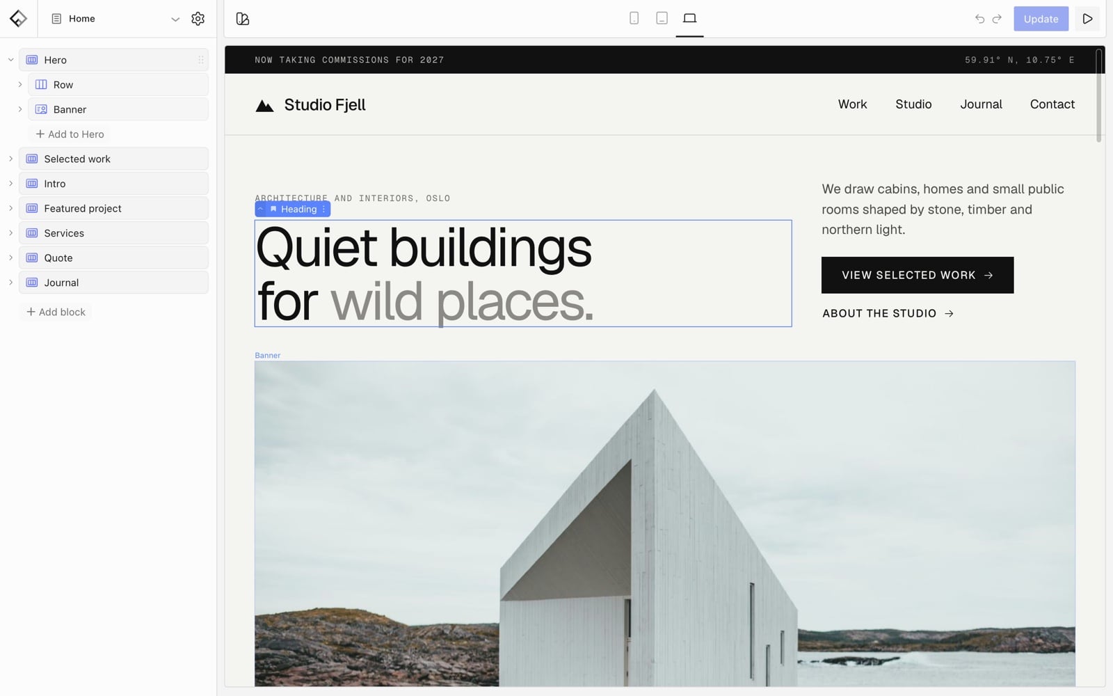 The Site Builder editor