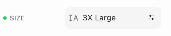 The Size setting with a green dot, set to 3X Large for mobile