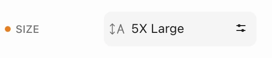The Size setting with an orange dot, showing 5X Large from desktop