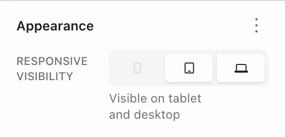 Responsive visibility with Mobile turned off, showing Visible on tablet and desktop