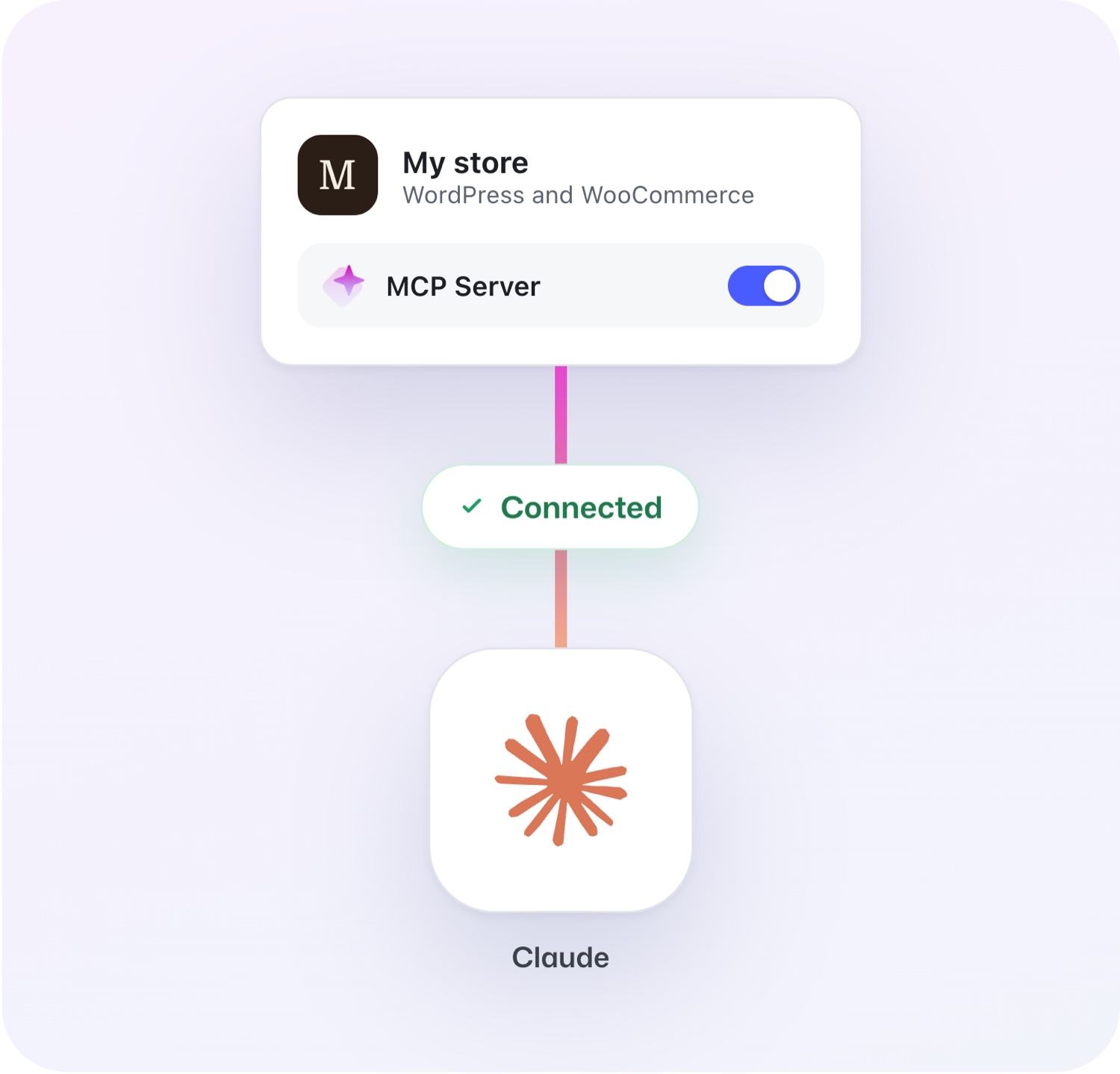 Your store with MCP Server switched on, connected to Claude
