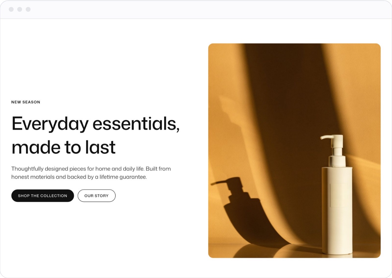 The Hero split with image pattern on the Cosmetica template, with its fonts, colors and photos