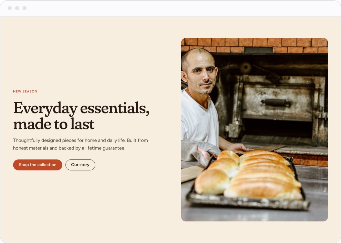 The Hero split with image pattern on the Hearth template, with its fonts, colors and photos