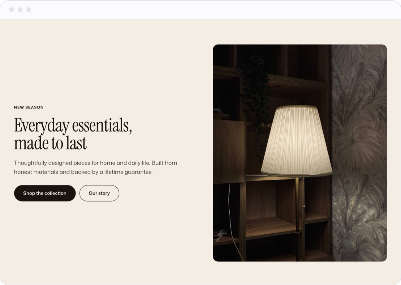The Hero split with image pattern on the Norrlys template, with its fonts, colors and photos