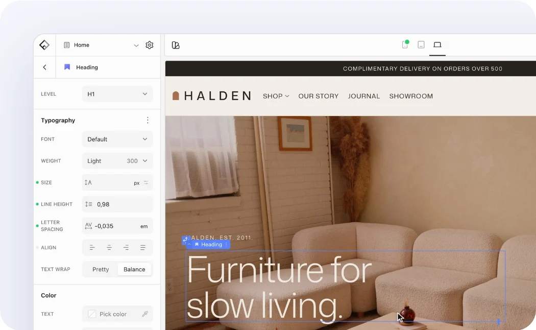 The Flatsome Builder editing the Halden home page